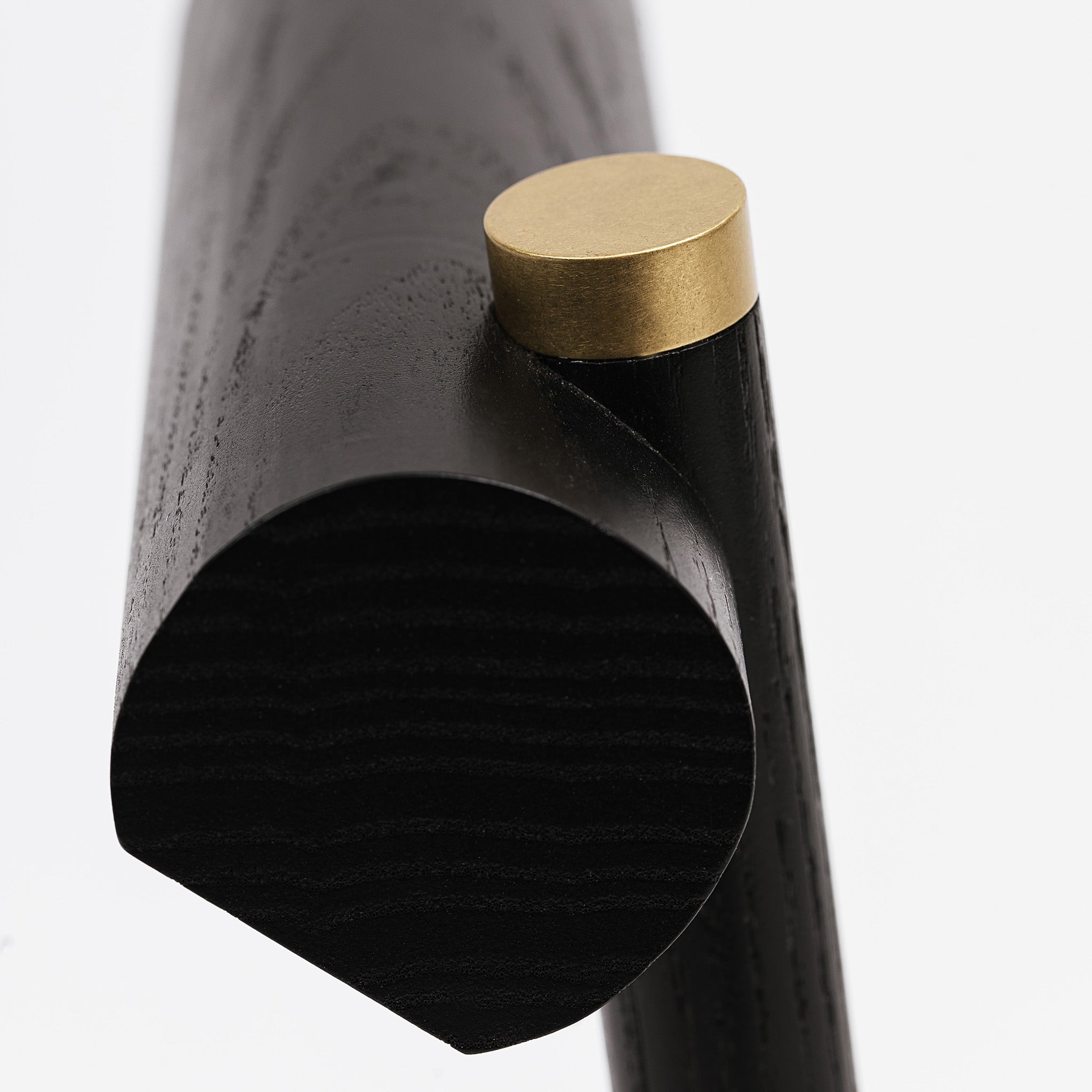 Brushed brass cap accent on table lamp post -black ash