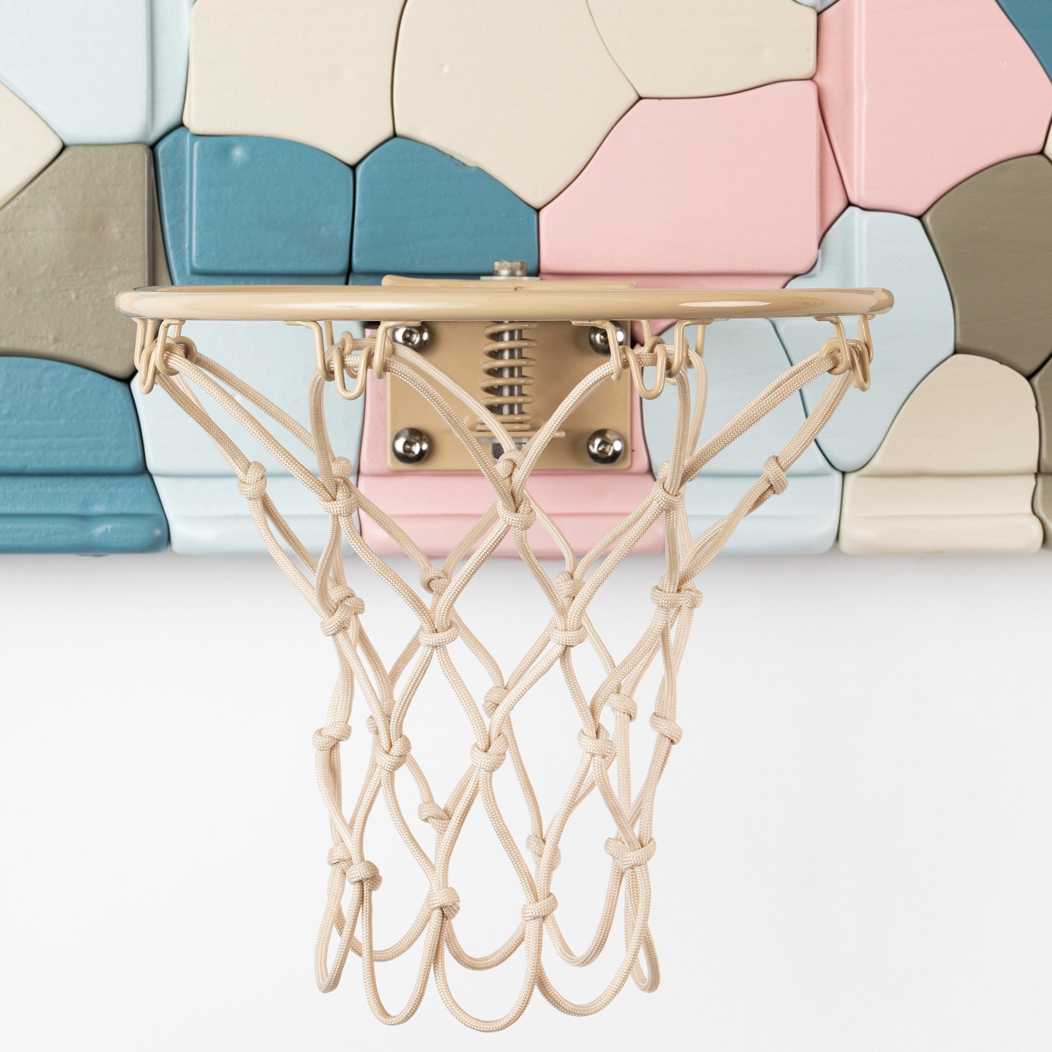 Playfully colored mini basketball hoop