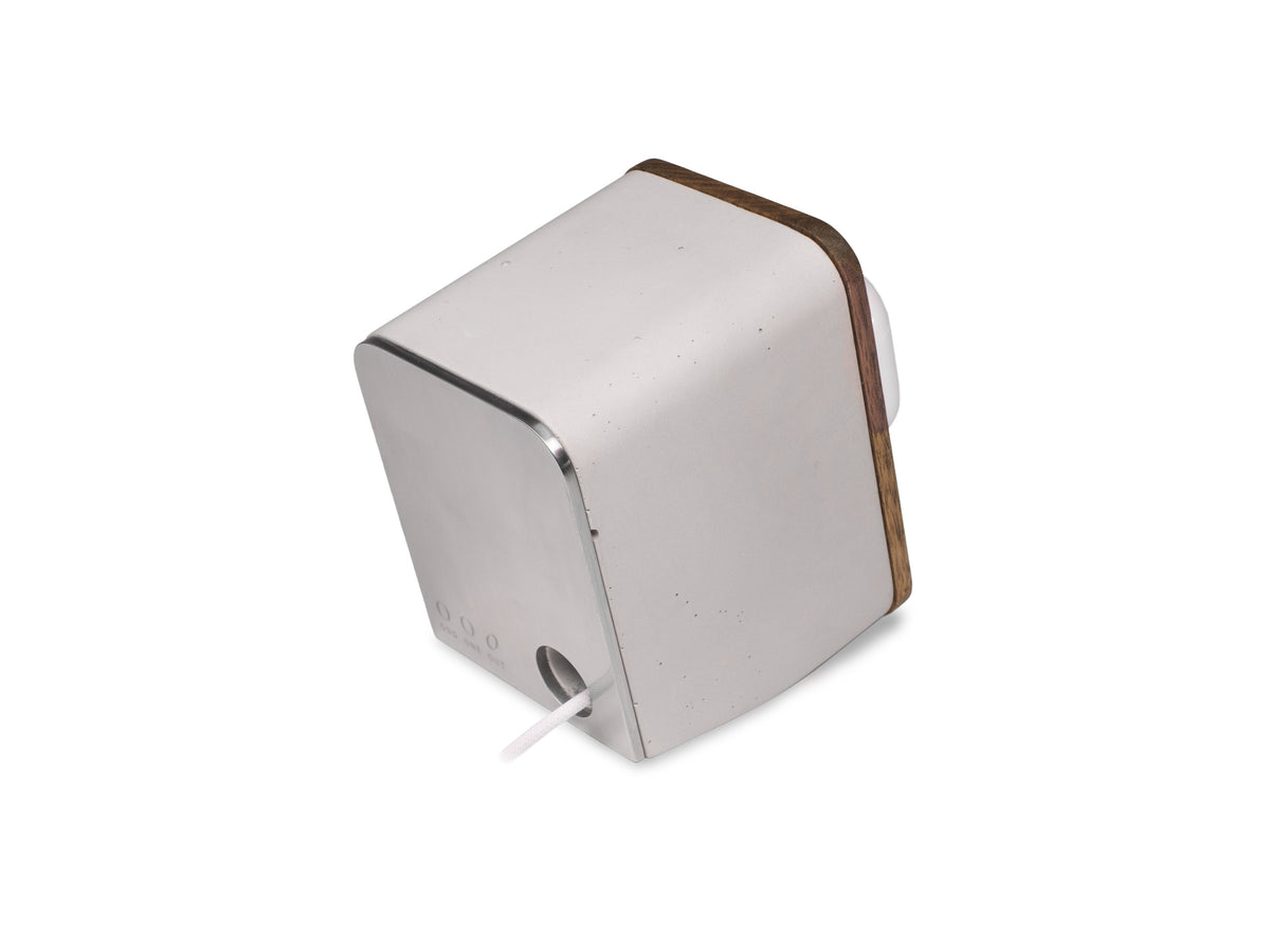 Walnut AirPod Pro Dock, with airpods, back-right view