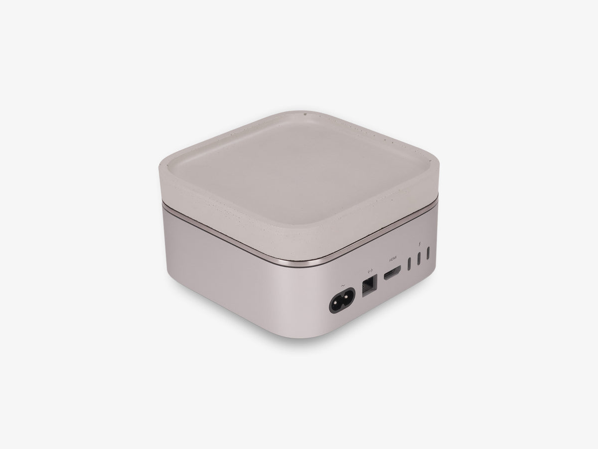 Stainless Steel Mac Mini Tray, with mac mini, back-left view
