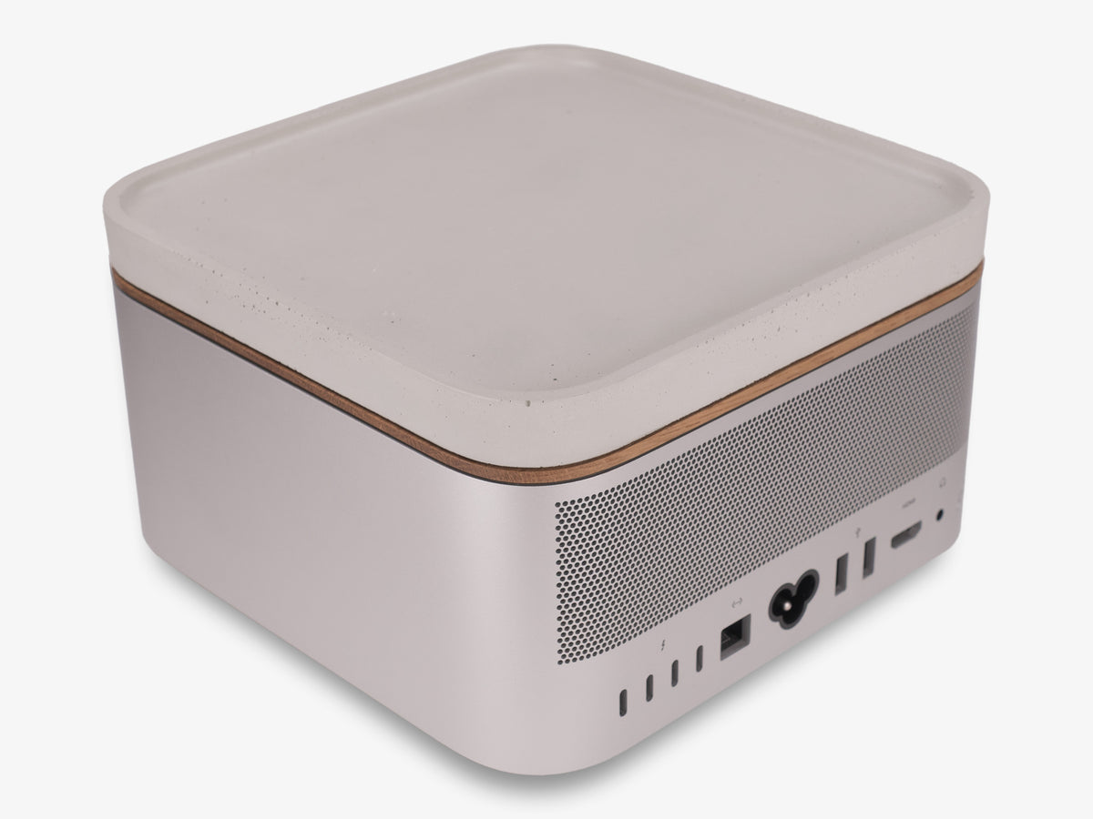 White Oak Mac Studio Tray, with mac studio, back-left view
