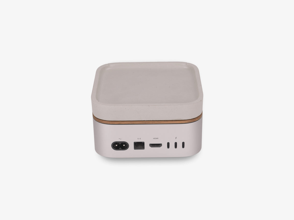 Walnut Mac Mini Tray, in use, back view
