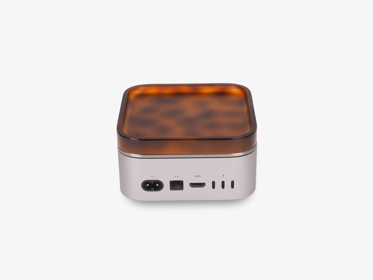 Tortoiseshell Mac Mini Tray, with mac mini, back view