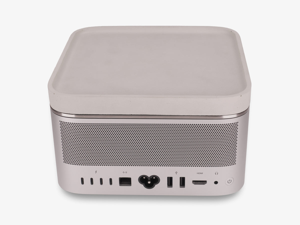 Stainless Steel Mac Studio Tray, with mac studio, back view
