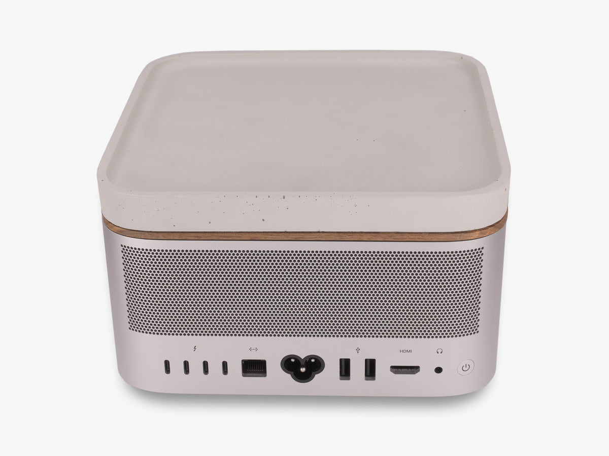 Walnut Mac Studio Tray, with mac studio, back view