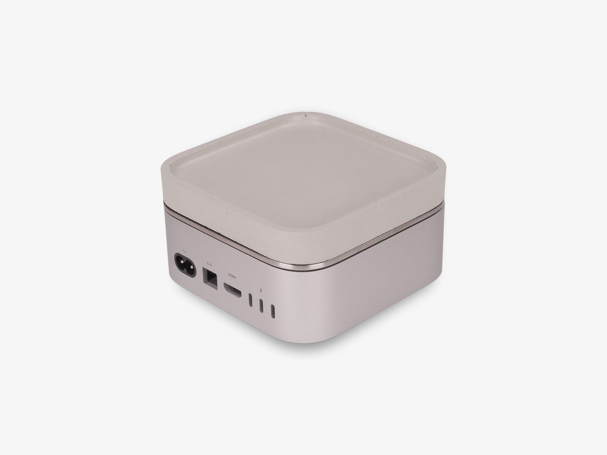 Stainless Steel Mac Mini Tray, with mac mini, back-right view