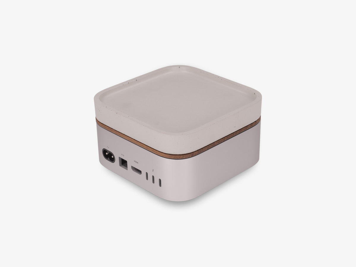 White Oak Mac Mini Tray, in use, back-right view