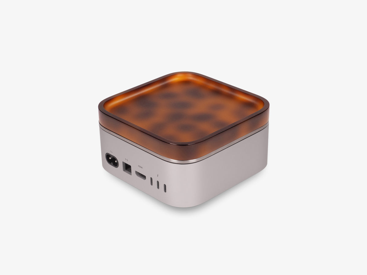 Tortoiseshell Mac Mini Tray, in use, back-right view