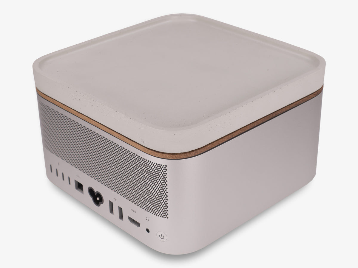 White Oak Mac Studio Tray, with mac studio, back-right view