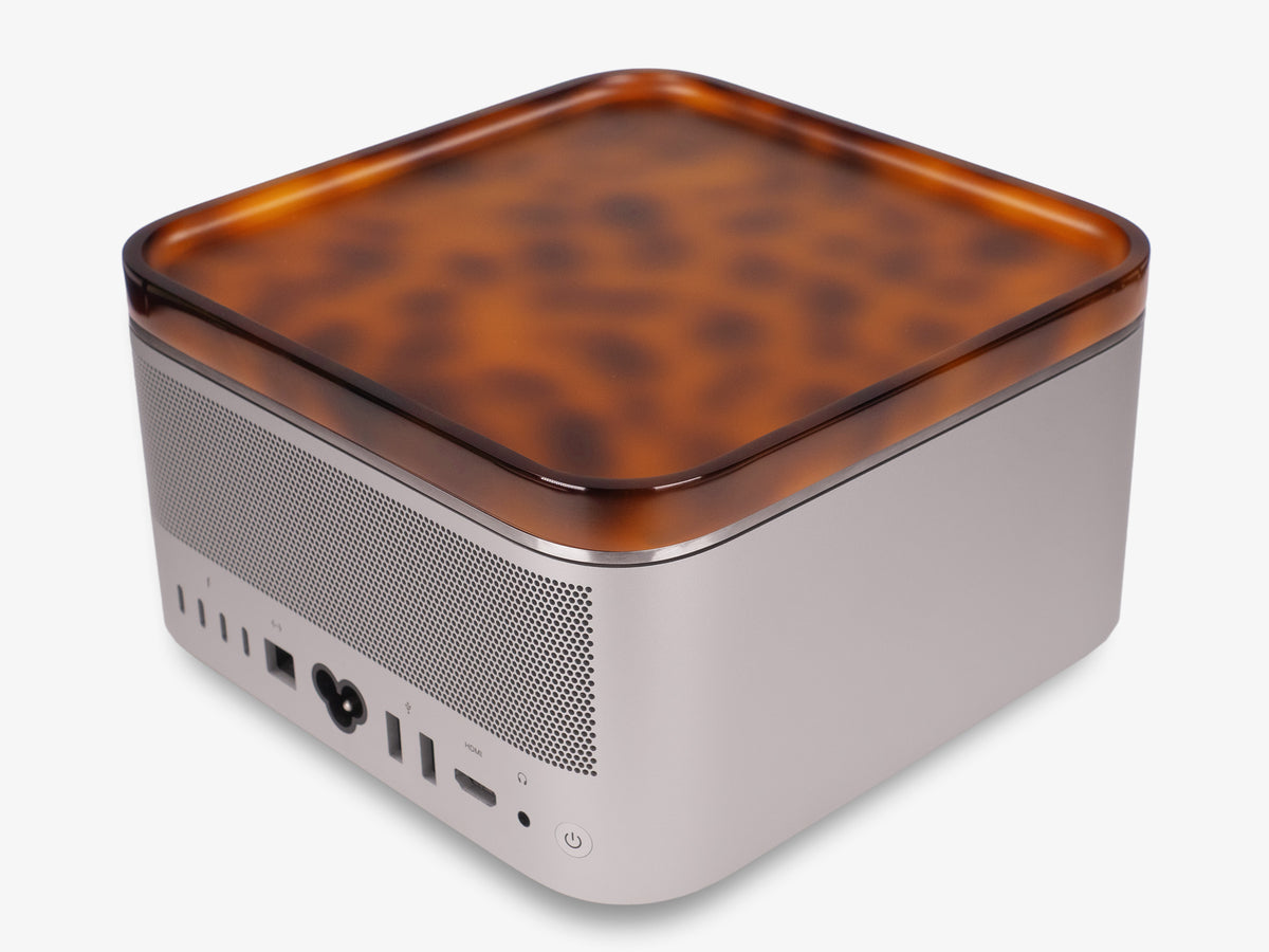 Tortoiseshell Mac Studio Tray, with mac studio, back-right view