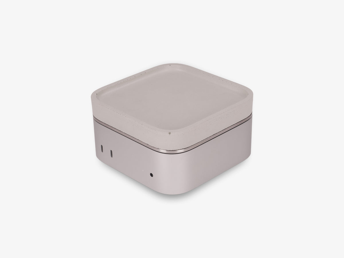 Mac Mini Tray — Concrete / Stainless Steel, in use