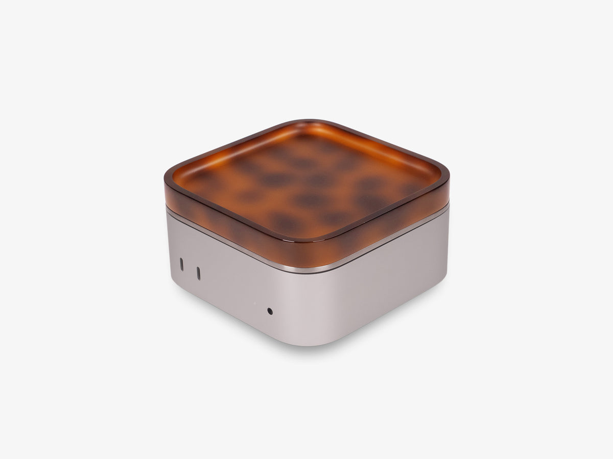 Mac Mini Tray — Tortoiseshell / Stainless Steel, in use