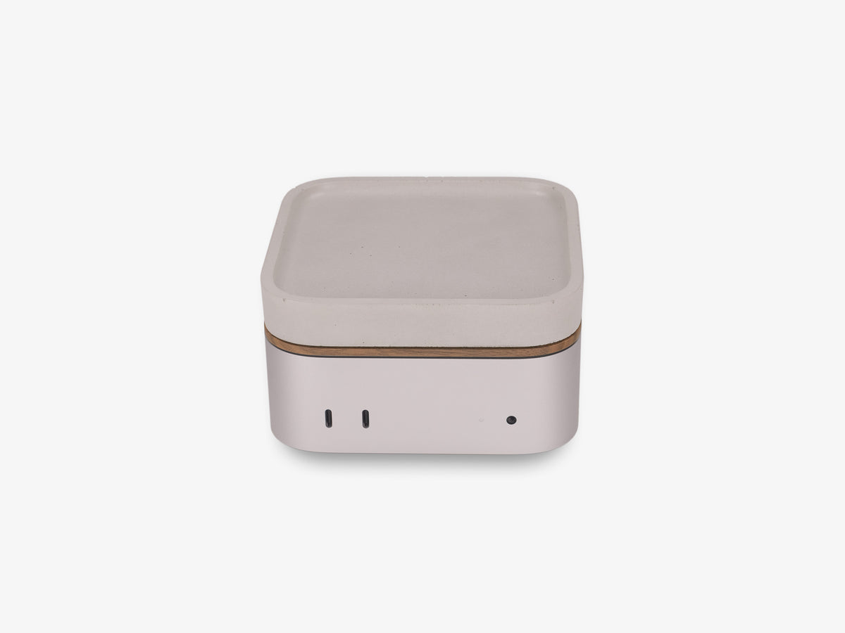 Walnut Mac Mini Tray, with mac mini, front view