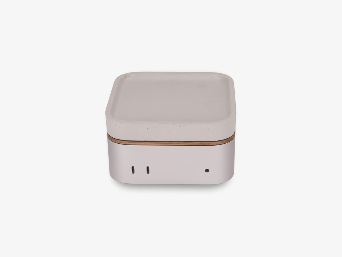 White Oak Mac Mini Tray, with mac mini, front view