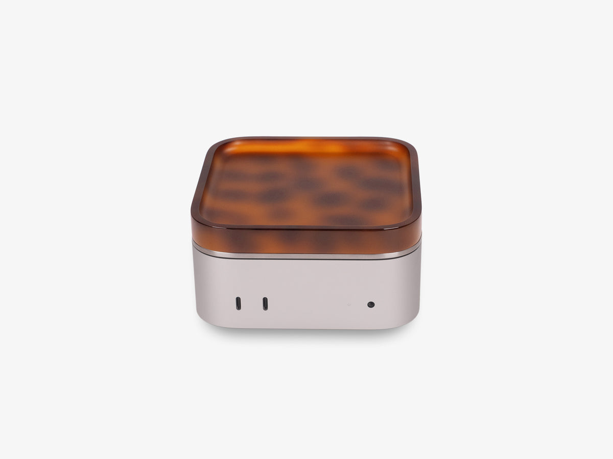 Tortoiseshell Mac Mini Tray, in use, front view