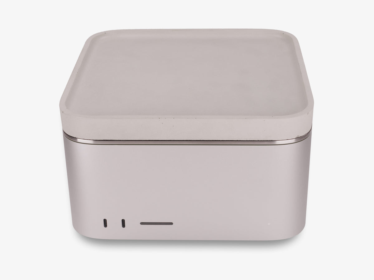 Stainless Steel Mac Studio Tray, with mac studio, front view