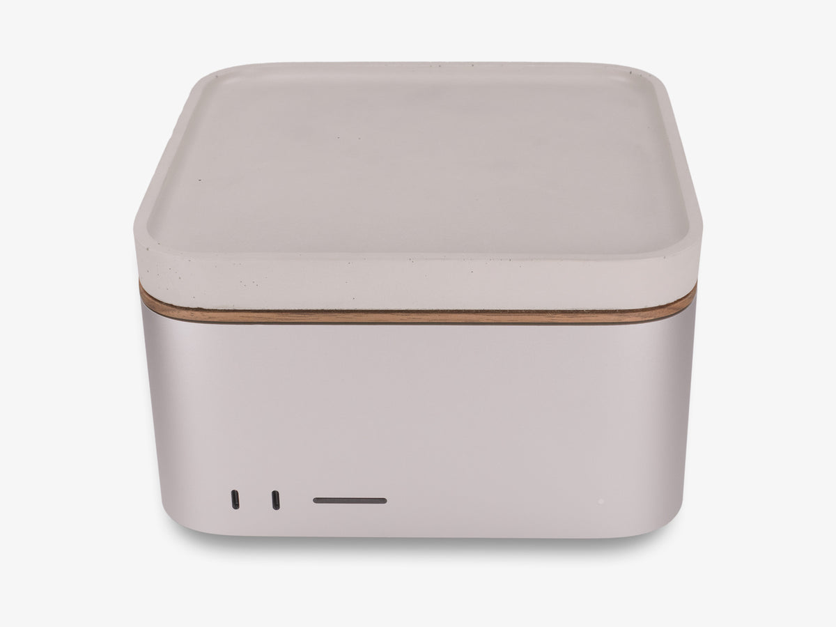 Walnut Mac Studio Tray, with mac studio, front view