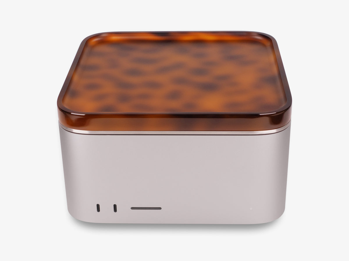 Tortoiseshell Mac Studio Tray, in use, front view