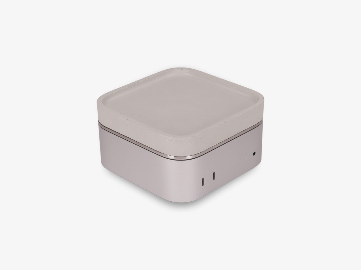 Stainless Steel Mac Mini Tray, with mac mini, front-right view