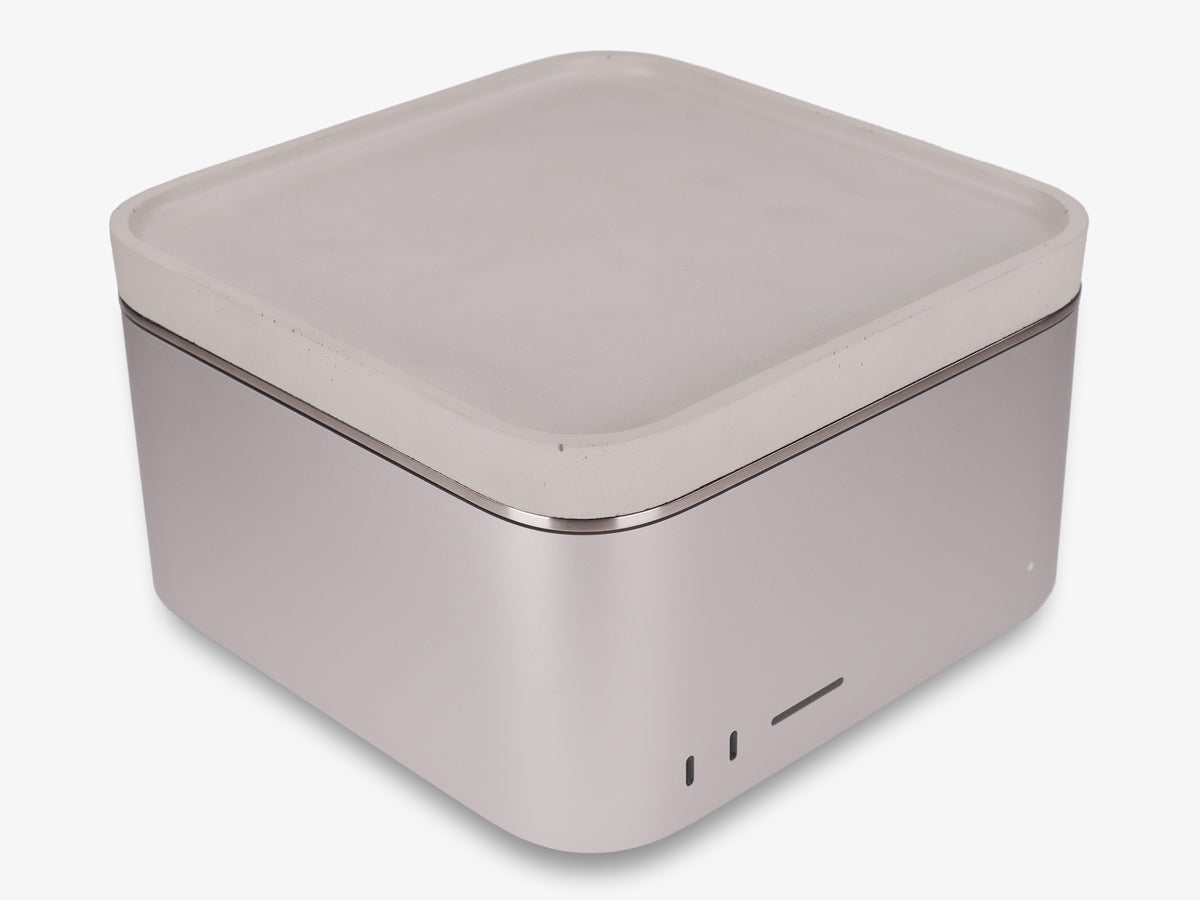Stainless Steel Mac Studio Tray, in use, front-right view
