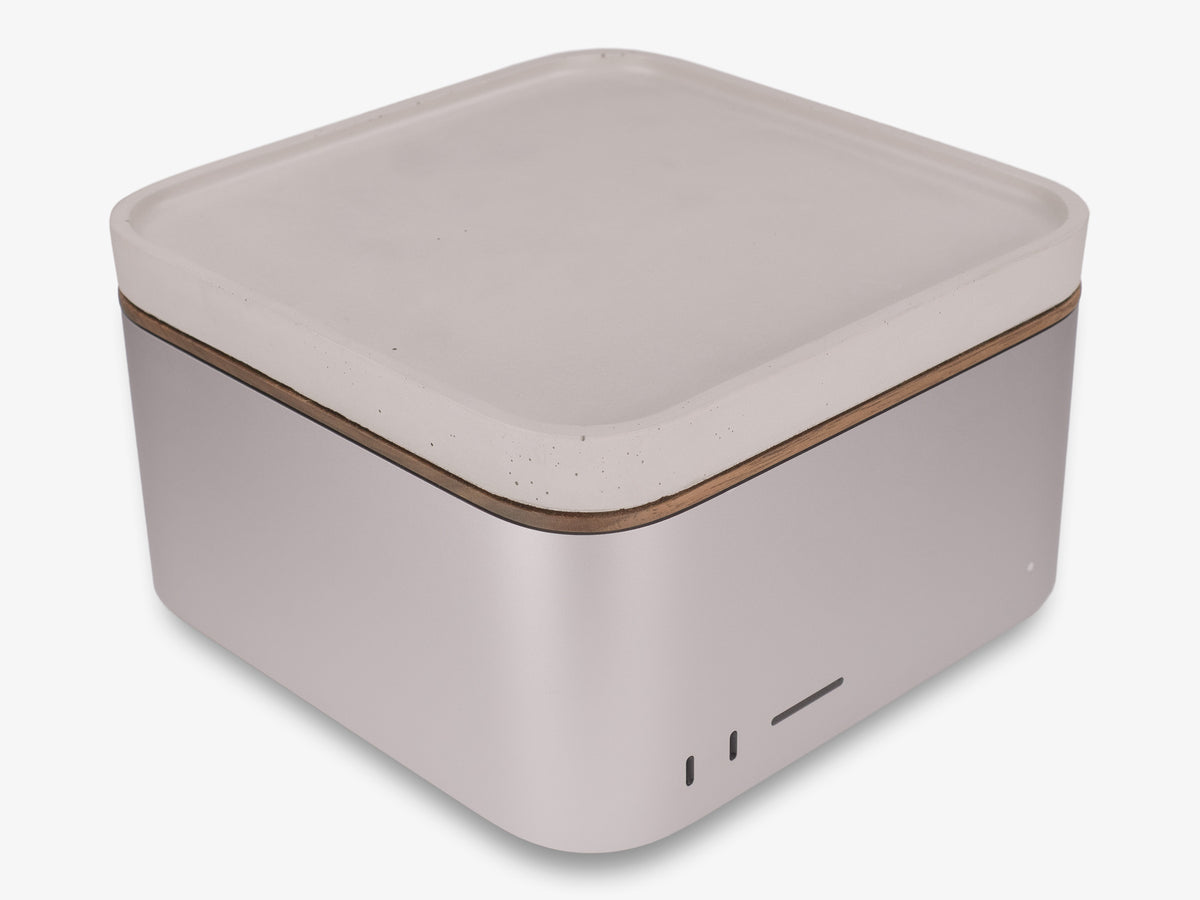 Walnut Mac Studio Tray, in use, front-right view