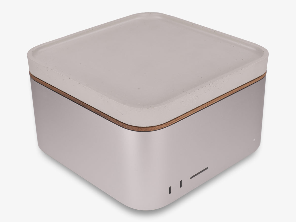 White Oak Mac Studio Tray, with mac studio, front-right view