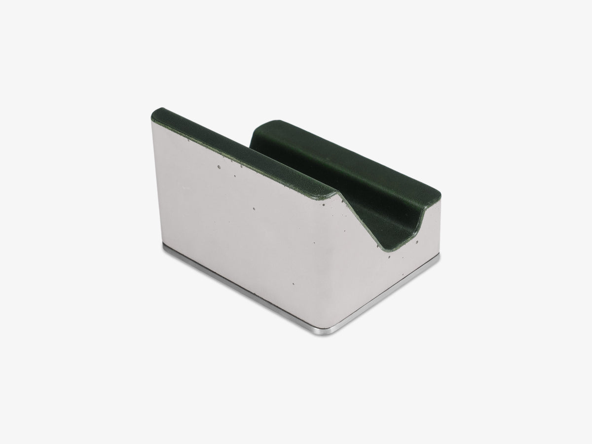 Stainless Steel Glasses Rest, Italian Leather, rest only, back-right view
