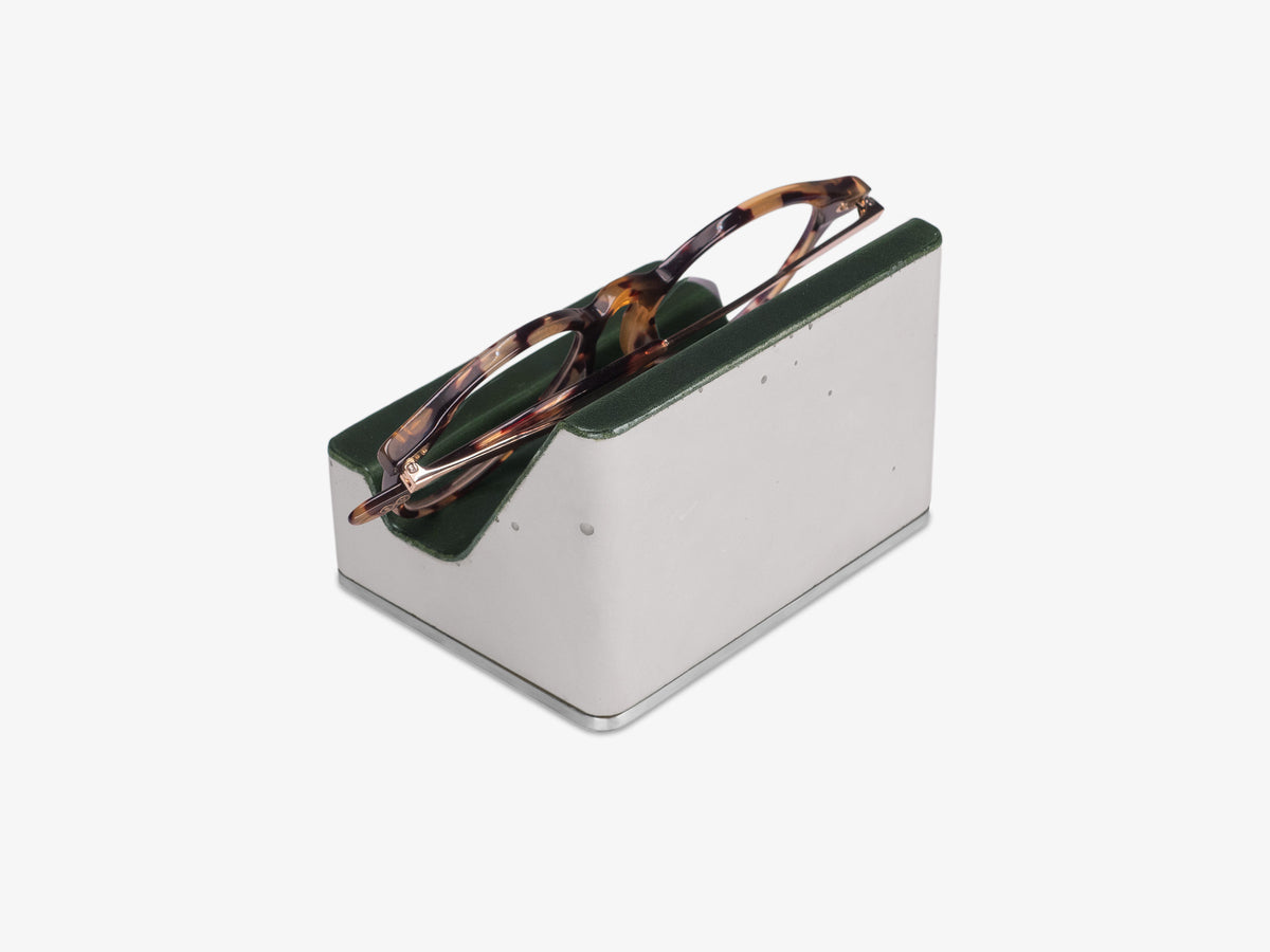 Stainless Steel Glasses Rest, Italian Leather, with glasses, back-left view