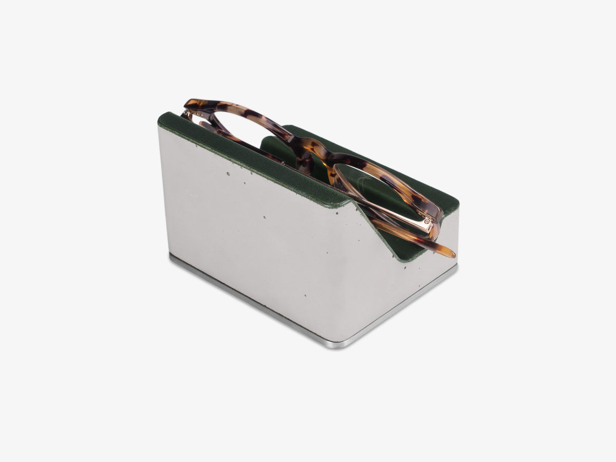 Stainless Steel Glasses Rest, Italian Leather, in use, back-right view