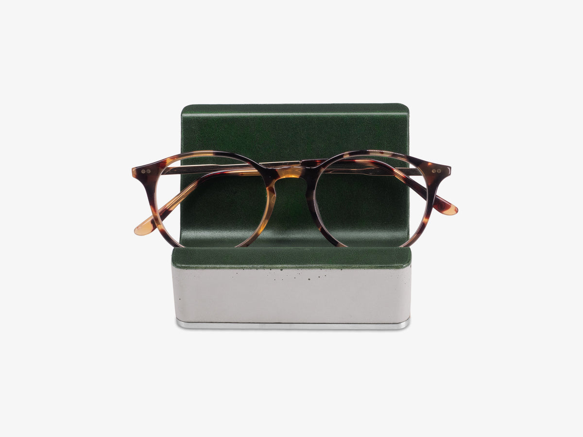 Stainless Steel Glasses Rest, Italian Leather, with glasses, front view