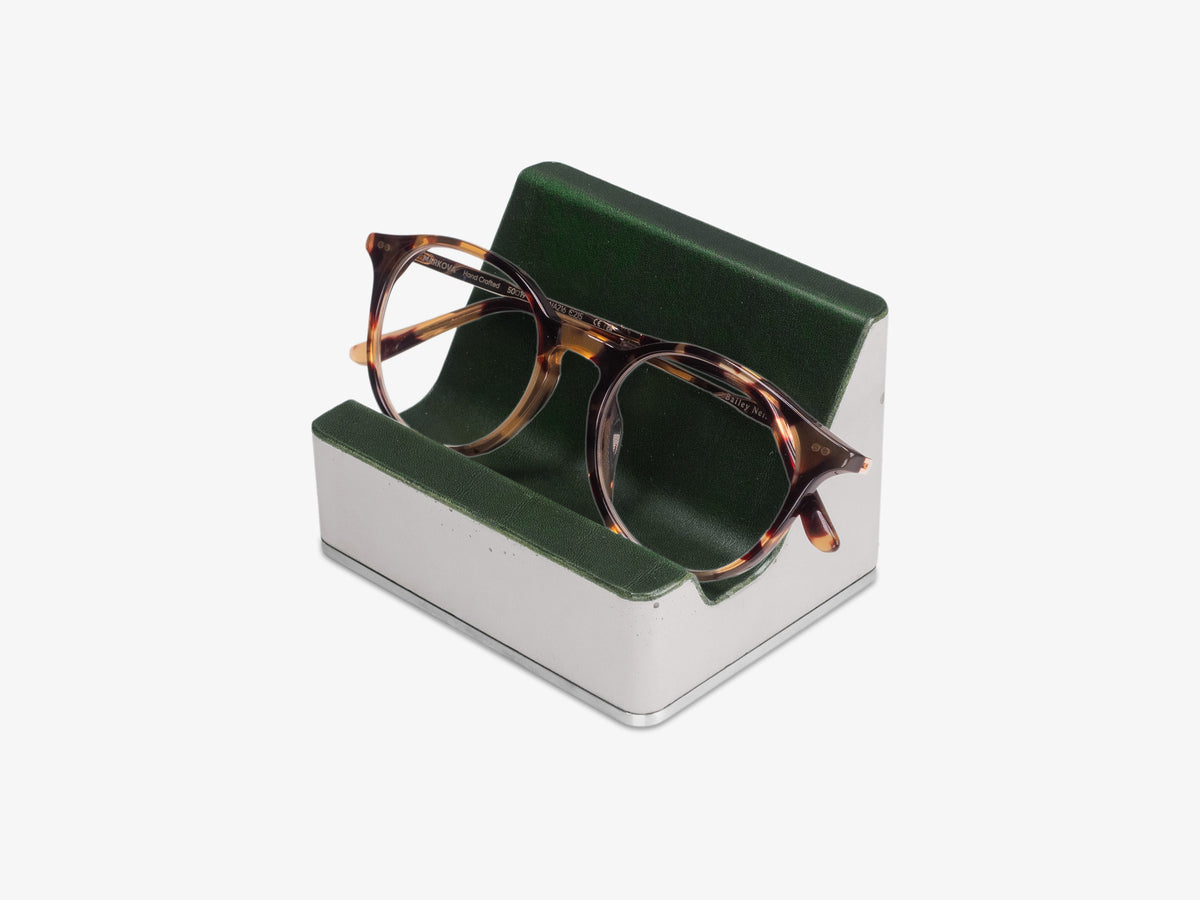 Stainless Steel Glasses Rest, Italian Leather, with glasses, front-left view