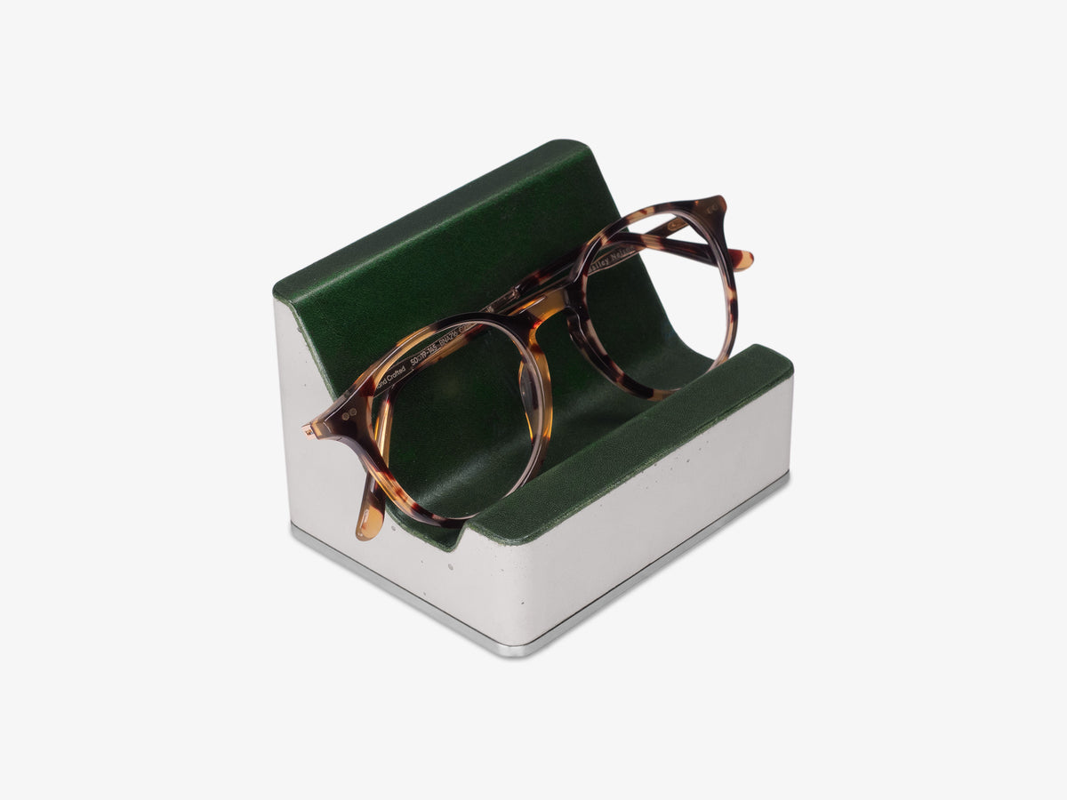 Stainless Steel Glasses Rest, Italian Leather, with glasses, front-right view