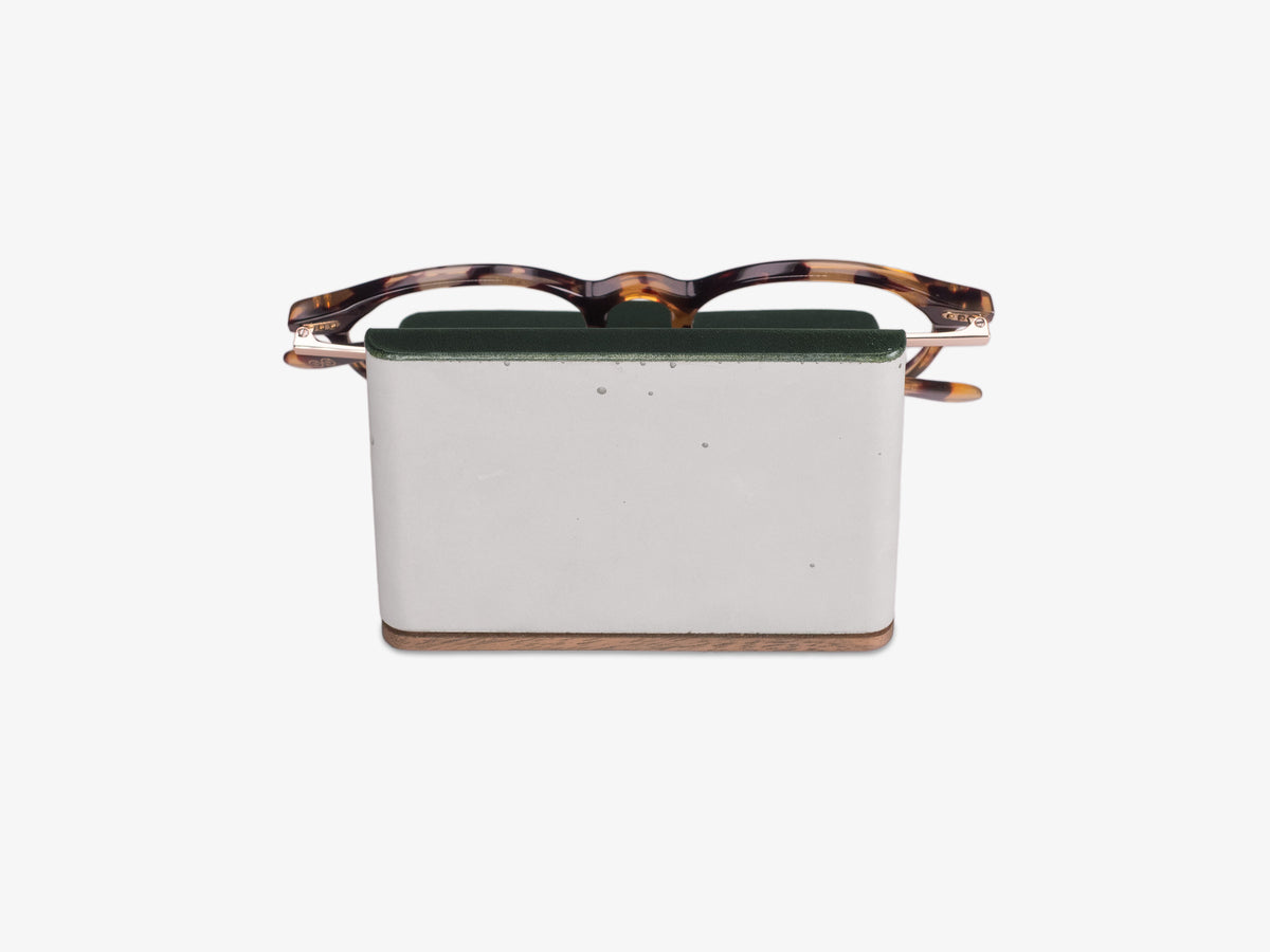 Walnut Glasses Rest, Italian Leather, in use, back view