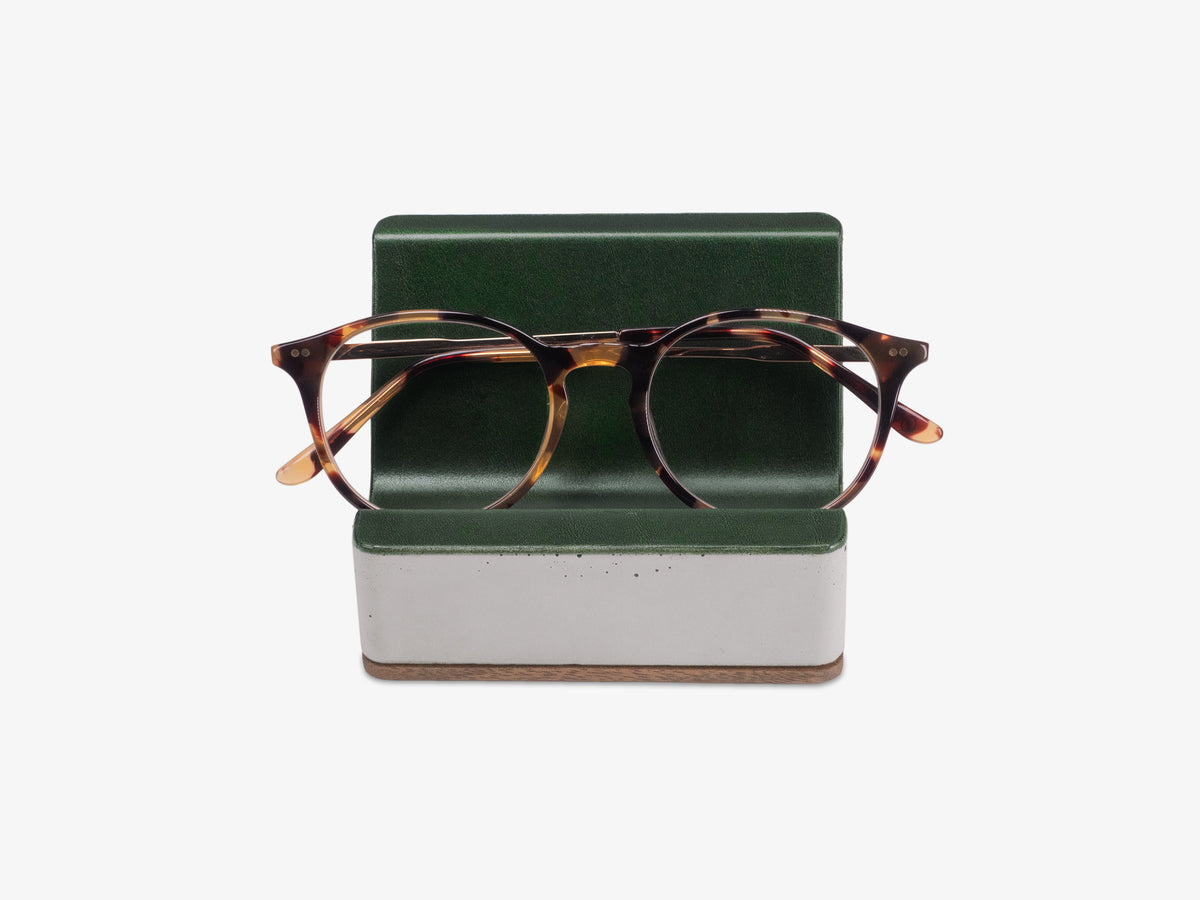 Walnut Glasses Rest, Italian Leather, with glasses, front view