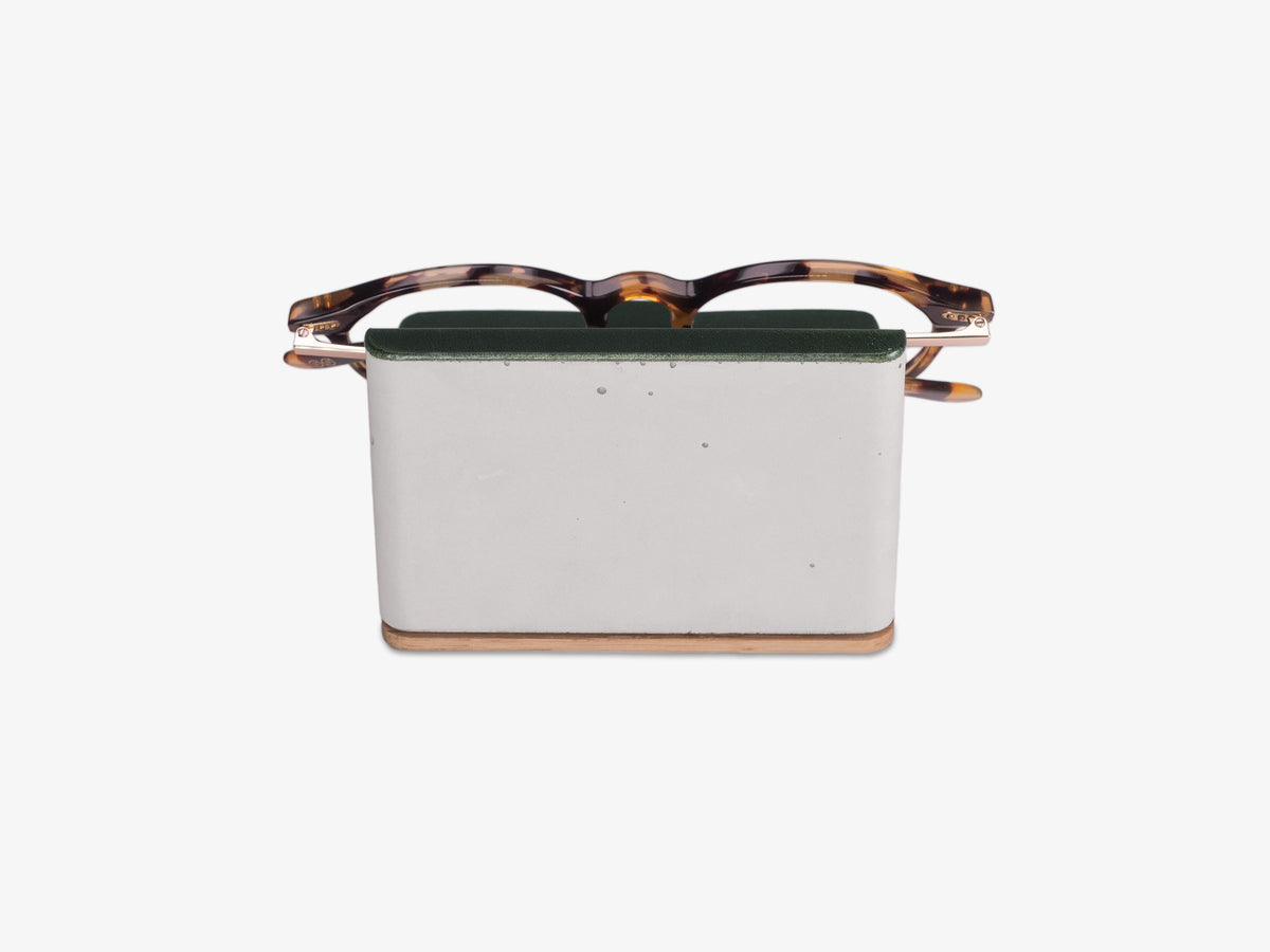 White Oak Glasses Rest, Italian Leather, in use, back view