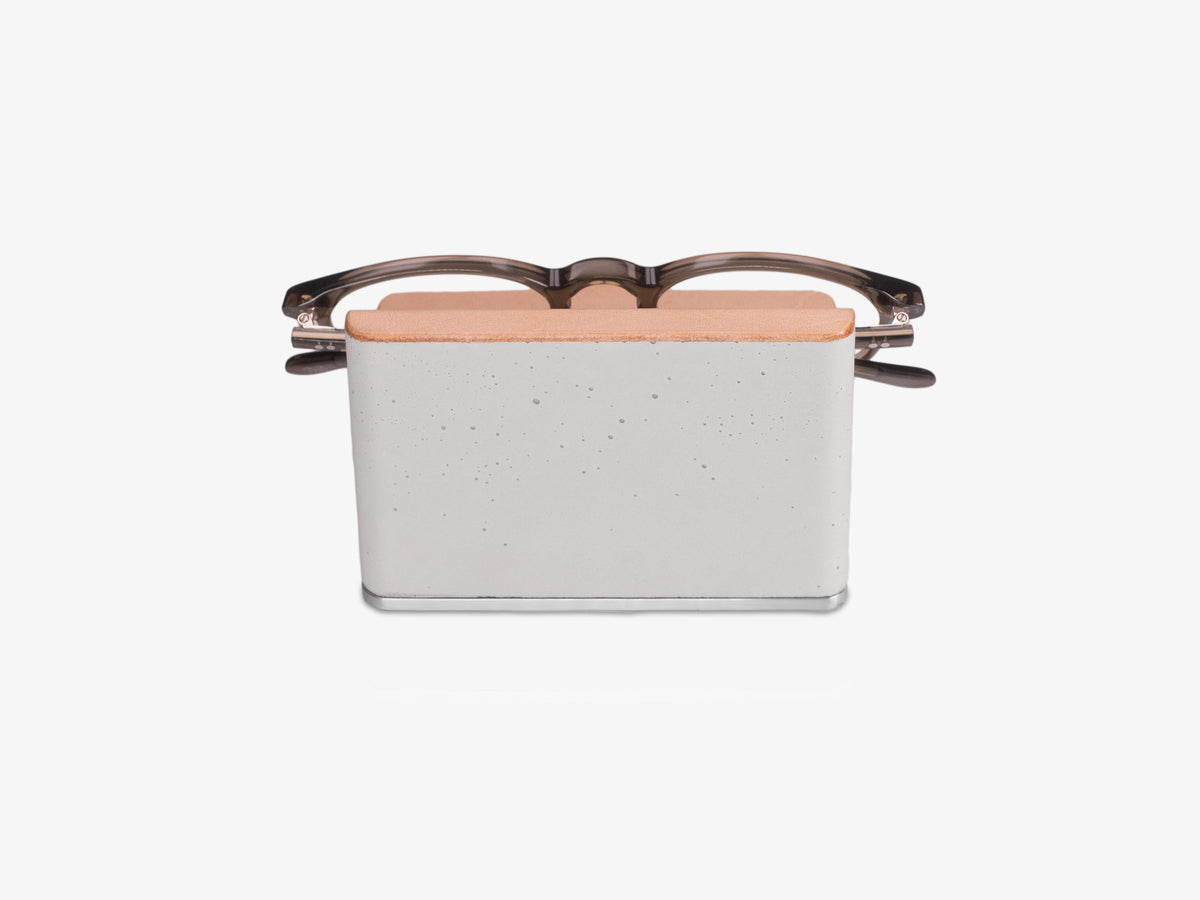 Stainless Steel Glasses Rest, Veg Tan Leather, in use, back view