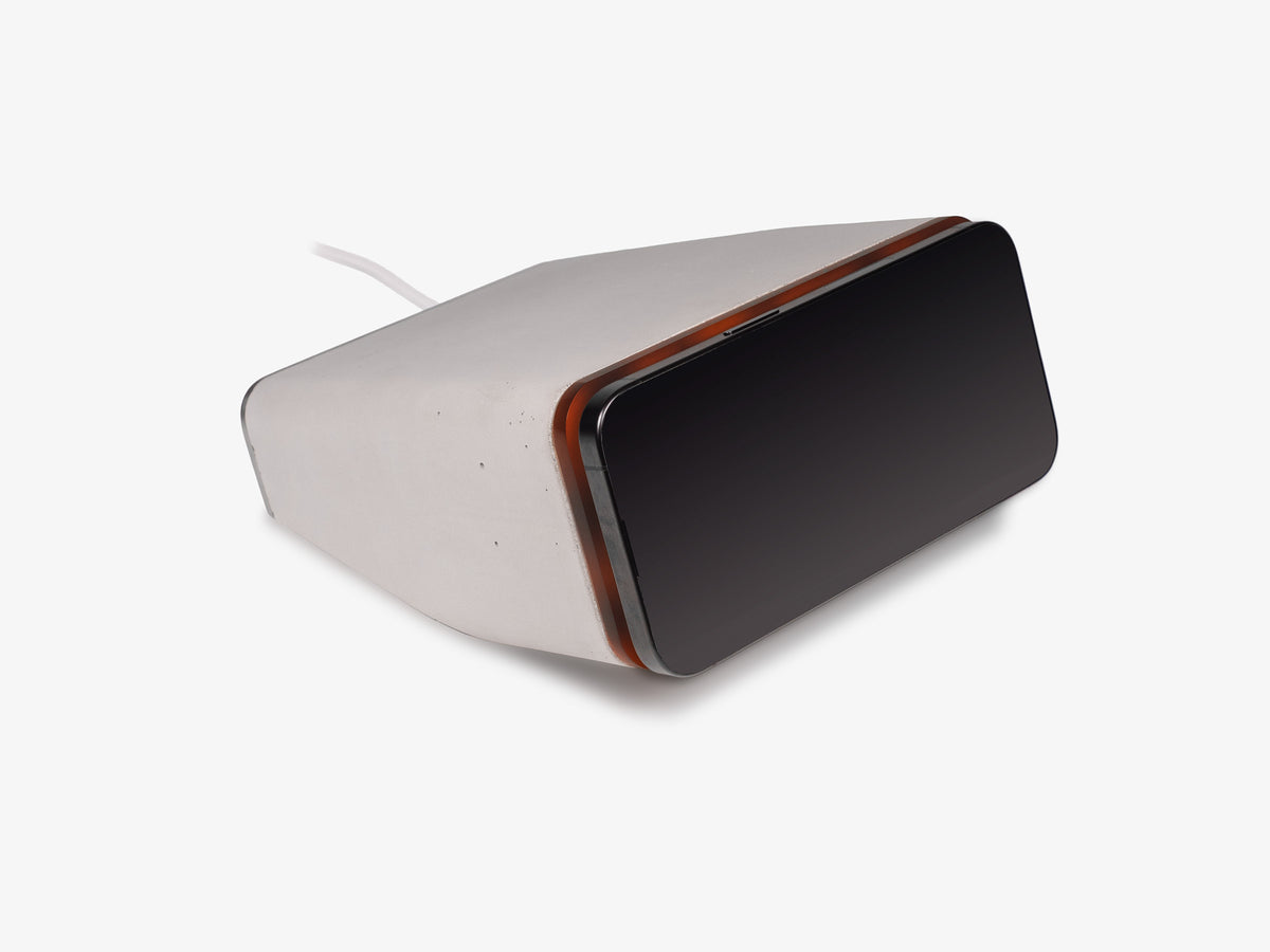 Tortoiseshell iPhone Dock, in use, front-right view