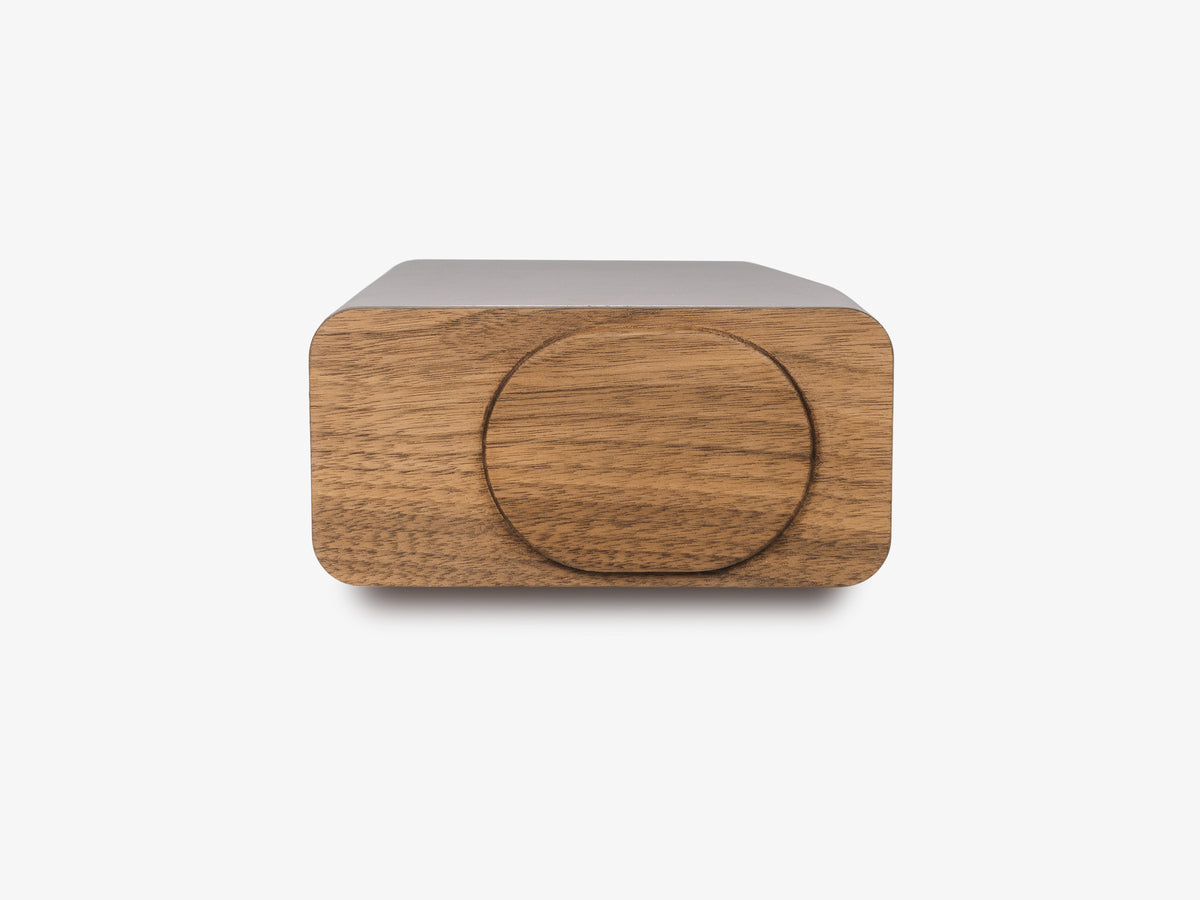 Walnut iPhone Dock, standby, charger only, front view