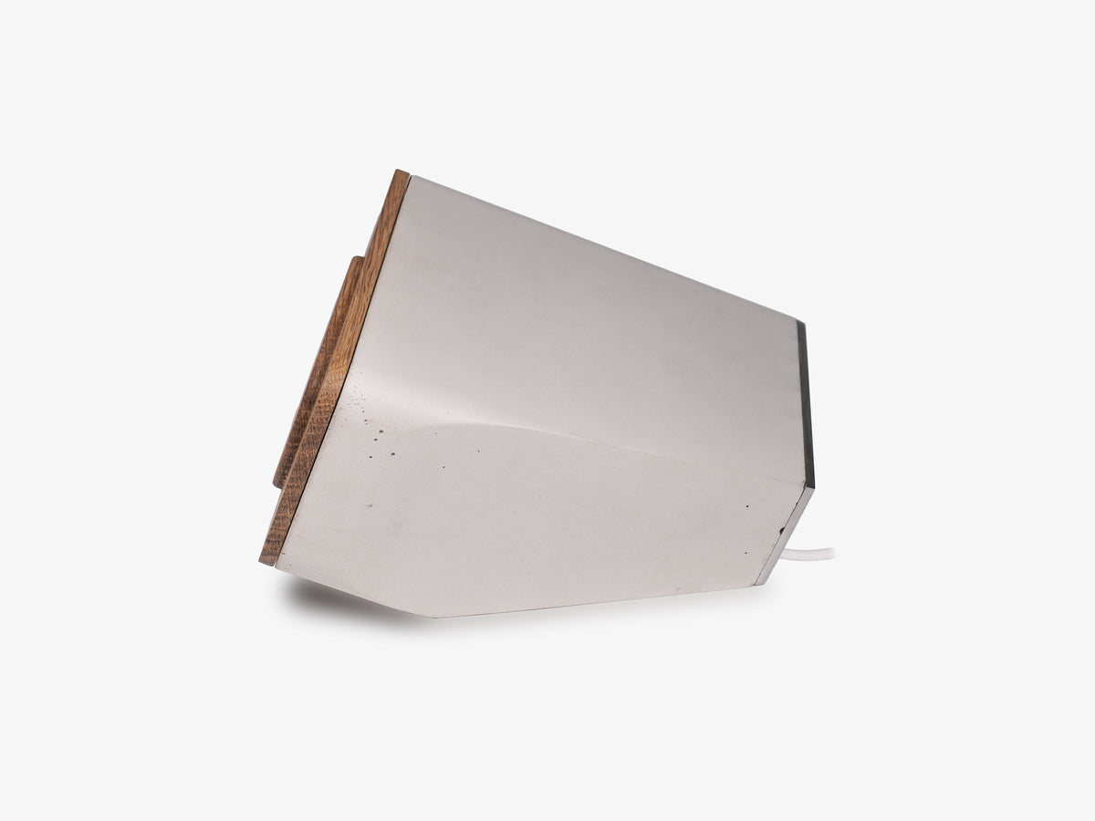 White Oak iPhone Dock, standby, charger only, left view