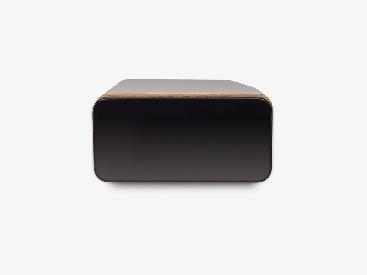 White Oak iPhone Dock, standby, with iphone, front view
