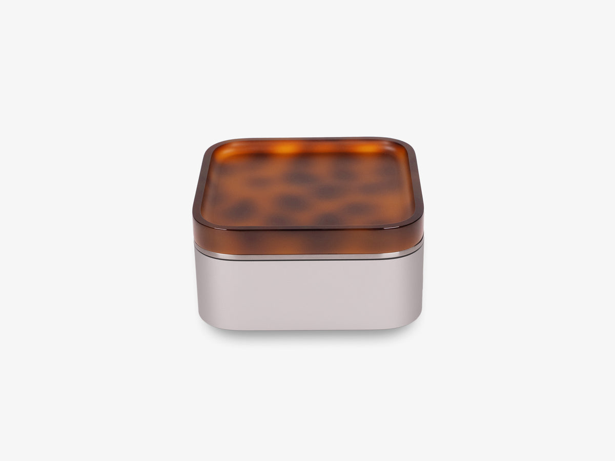 Tortoiseshell Mac Mini Tray, in use, left view