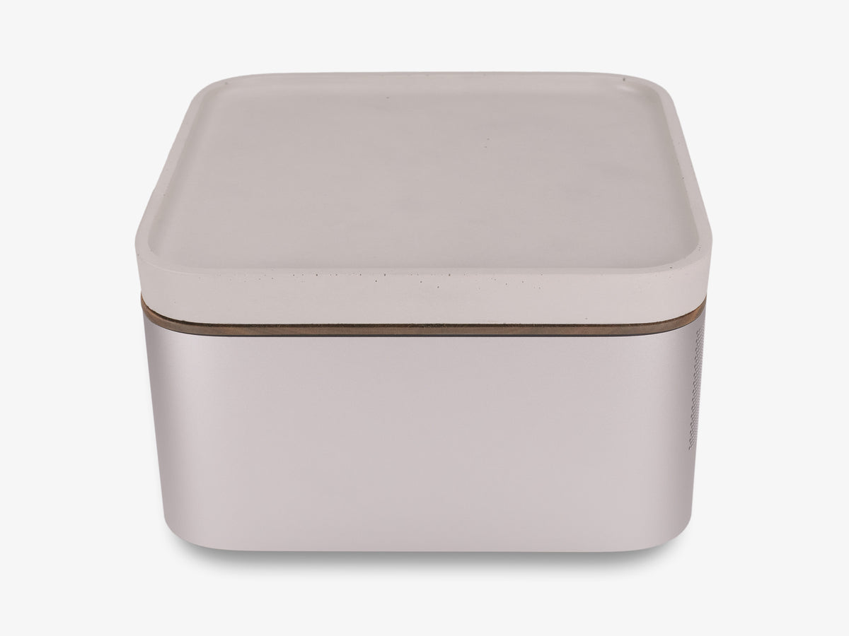 Walnut Mac Studio Tray, with mac studio, left view