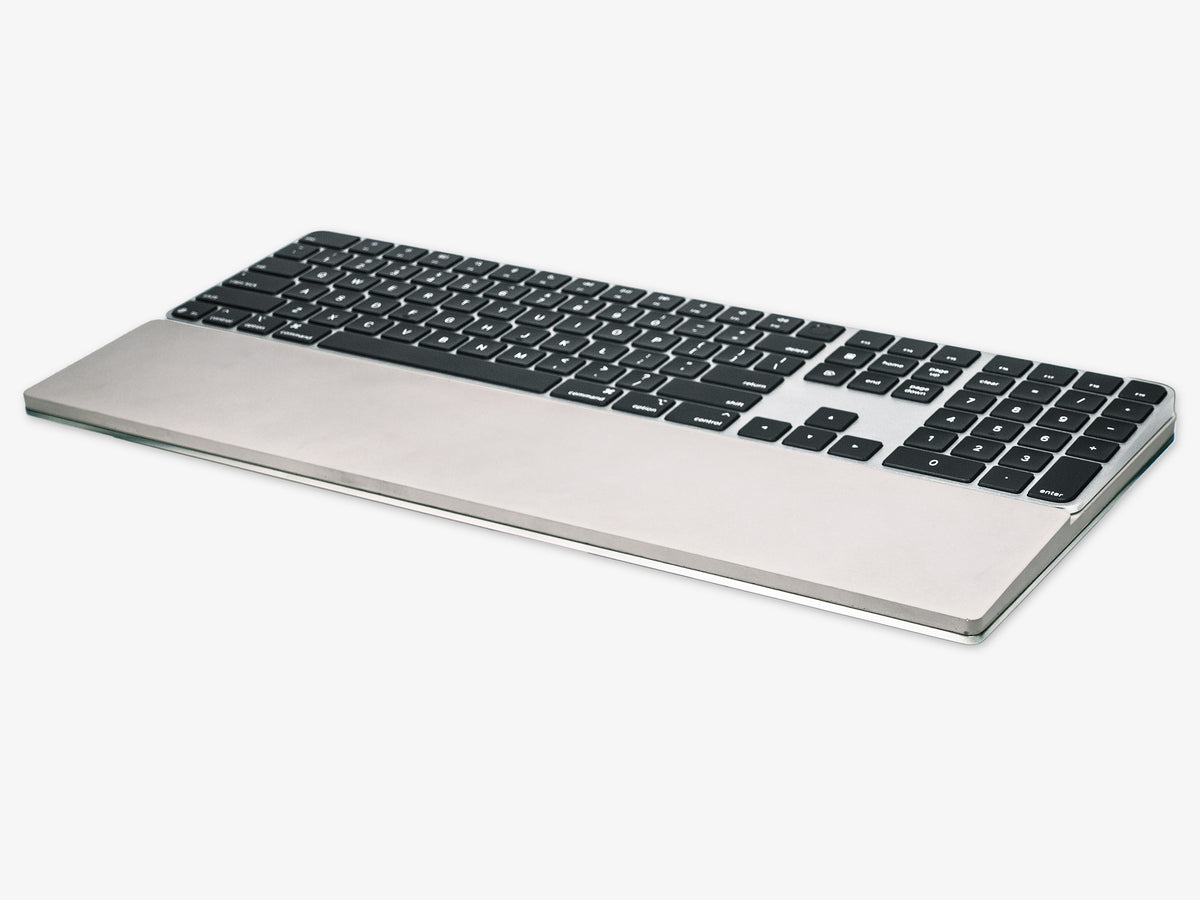 Concrete Numeric Keyboard Tray, with keyboard, front-left view