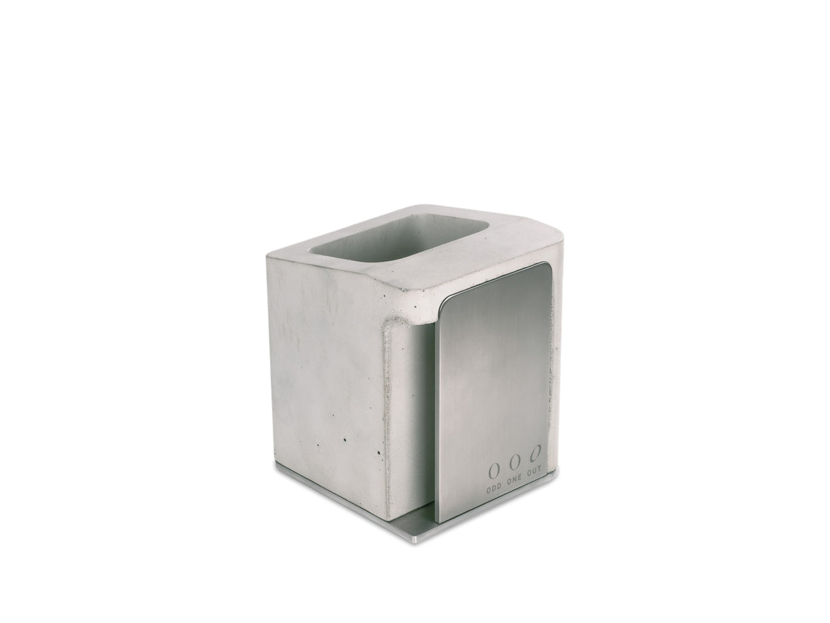 Stainless Steel Pen Cup, object only, back-left view