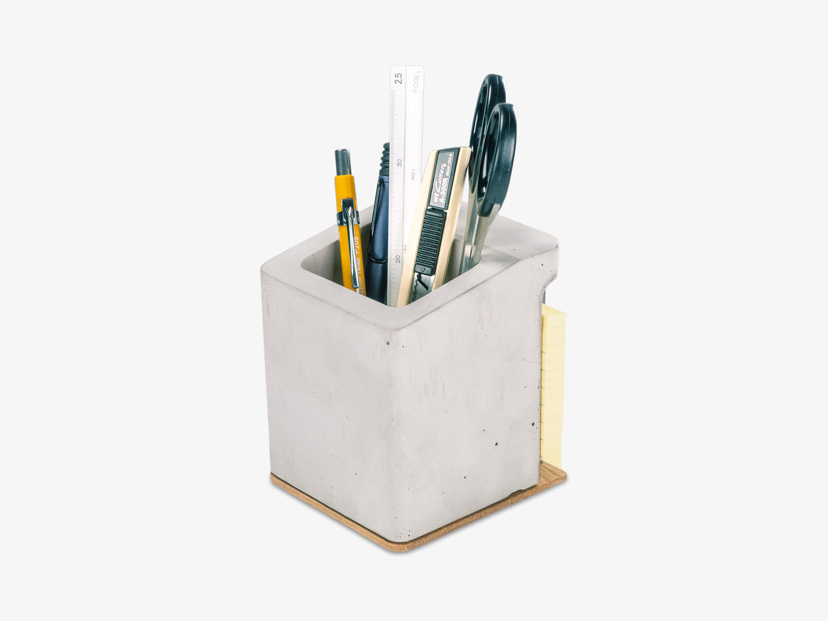 White Oak Pen Cup, in use, front-left view