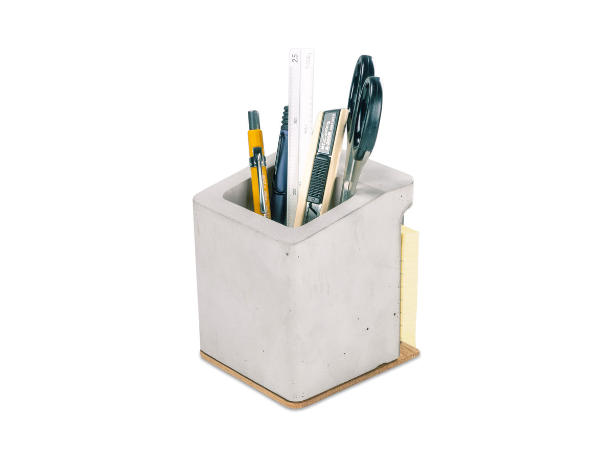 White Oak Pen Cup, with pencils, front-left view