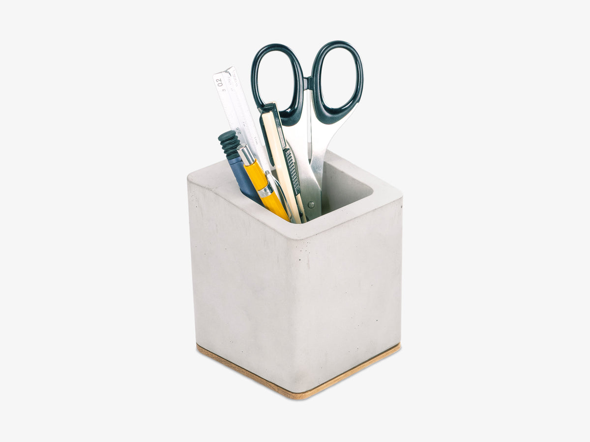 White Oak Pen Cup, in use, front-right view