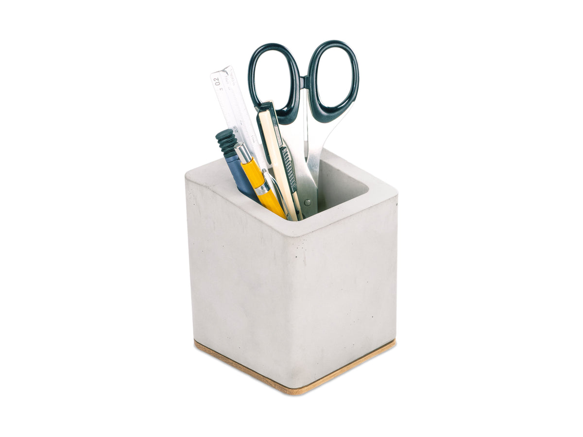 White Oak Pen Cup, in use, front-right view