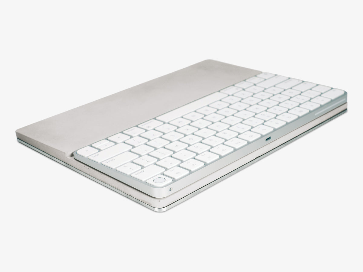 Concrete Standard Keyboard Tray, with keyboard, back-left view