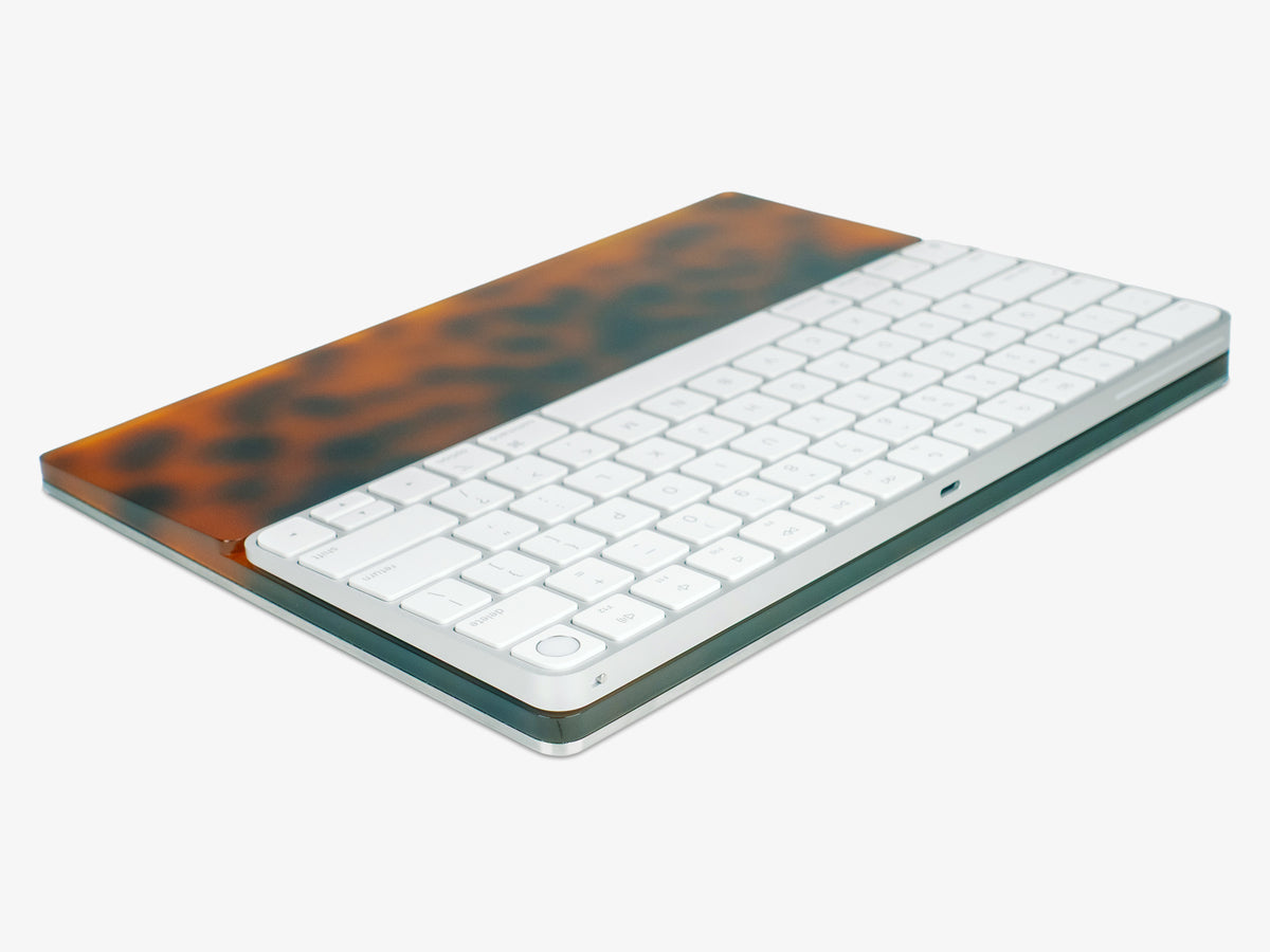 Tortoiseshell Standard Keyboard Tray, with keyboard, back-left view